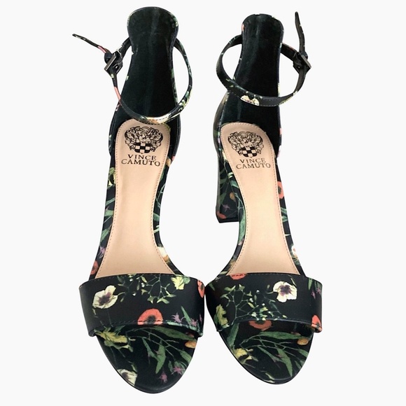 VINCE CAMUTO Corlina Floral Ankle Strap Sandal Heels Black NEW - Picture 5 of 10
